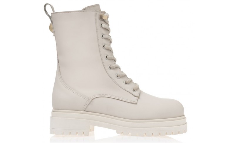 Sante off white δερμάτινο μποτάκι με κορδόνια και χρυσά διακοσμητικά 23-414 Γυναικεία Μποτάκια